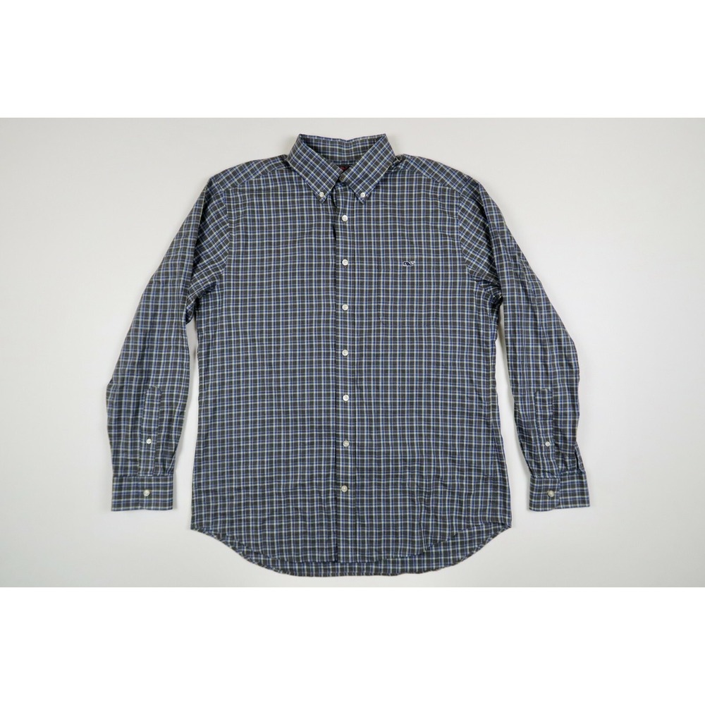 Vineyard Vines Mens Large Slim Fit Tucker Shirt Gray Plaid Oxford Button Down